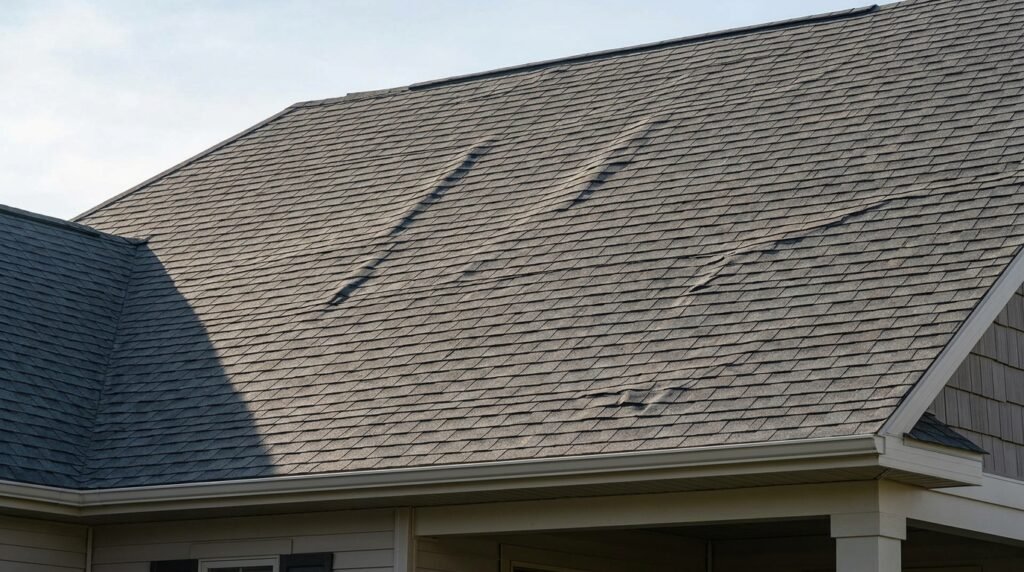 New asphalt shingle roof showing visible waves and buckled shingles