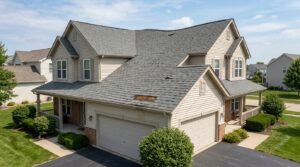 Two-story suburban home with a well-maintained shingle roof and attached garage